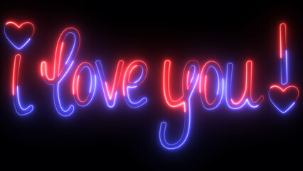 Glowing neon text i love you background. Suitable for valentine's day greeting card. Romantic valentine's day background.