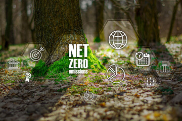 Net zero , carbon neutral concept. Net zero greenhouse gas emissions target. Climate neutral long...