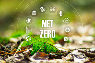 Net zero , carbon neutral concept. Net zero greenhouse gas emissions target. Climate neutral long...