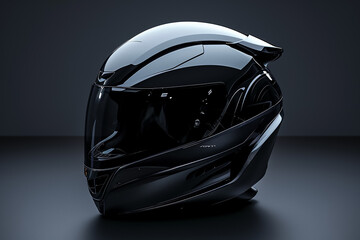 Futuristic motor bike black helmet design isolated on black background