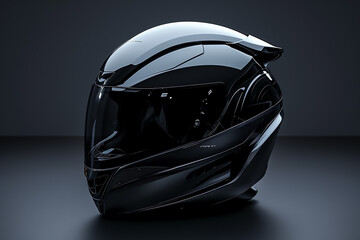 Fototapeta premium Futuristic motor bike black helmet design isolated on black background