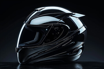 Futuristic motor bike black helmet design isolated on a black background