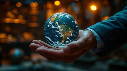 Fototapeta premium hand of Businessman touching virtual Earth globe,generative ai