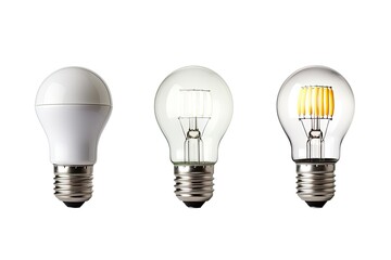 Set of different light bulbson a white background, commonly used different types light bulb realistic pictograms set collection, Generative AI