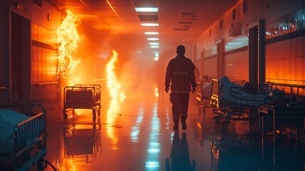 fire accident Inside the patient room of modern hospitals,generative ai - obrazy, fototapety, plakaty