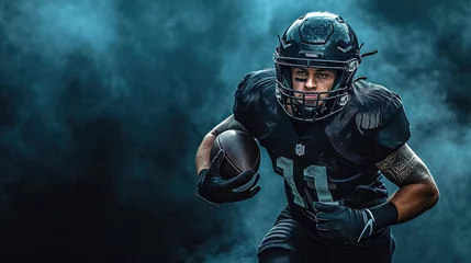 Foto op Plexiglas Sport concept. American football sportsman player on black background with copy space. Sport concept, generative ai © Naseem
