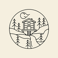 simple line art outdoor logo with circle  vintage  icon symbol illustration design