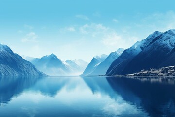 Mountainous lake with a blue hue. Generative AI