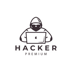creative hacker with laptop and computer icon logo template design vector illustration