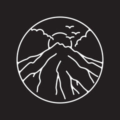 simple line art mountain peak logo with circle  vintage  icon symbol illustration design