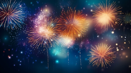 Fototapeta premium Beautiful fireworks background at night for holiday decoration