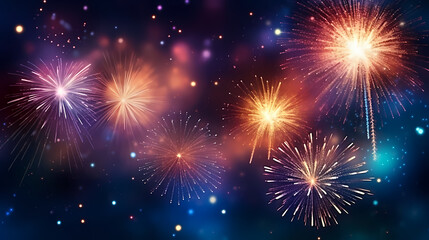 Fototapeta premium Beautiful fireworks background at night for holiday decoration