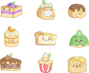 set vector of cakes and sweets