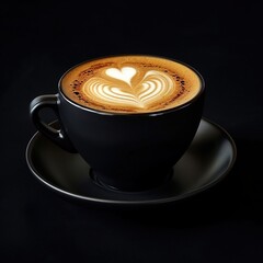 A hyperrealistic photoshot of a coffee on complete black background, top down perspective, generative ai