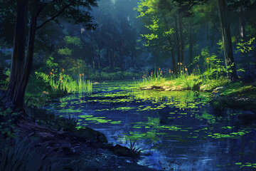 絵画的な自然系の背景背景のイラスト(AI generated image)