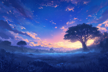 絵画的な自然系の背景背景のイラスト(AI generated image)