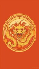 Light golden Chinese dragon, flat 2D style, minimalist style, generative ai