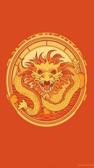 Light golden Chinese dragon, flat 2D style, minimalist style, generative ai