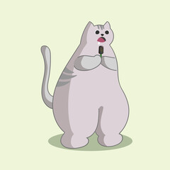 Cat Eating Ice Cream Cute Illustration Cartoon Vector