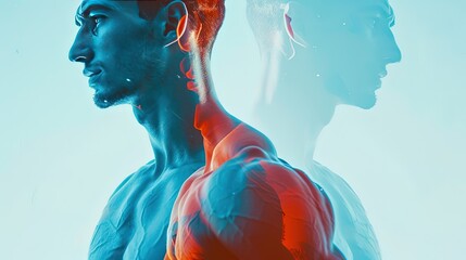 Naklejka premium Double exposure Body Builders