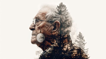 Concept of Double Exposure Old Man and TIme
