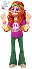 Poster Im Rahmen Cartoon hippie with peace sign and smoke. © GraphicsRF