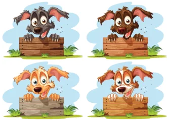 Poster Im Rahmen Four cartoon dogs showing different emotions and colors. © GraphicsRF