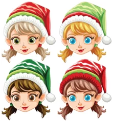 Poster Im Rahmen Four elf avatars wearing colorful Christmas hats. © GraphicsRF