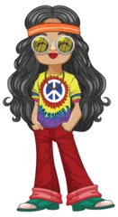 Poster Im Rahmen Colorful hippie character in retro outfit and accessories. © GraphicsRF