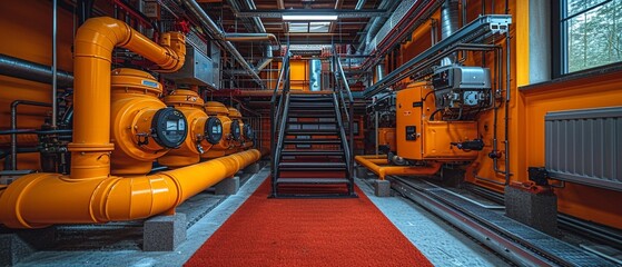 Fototapeta premium The services encompass feasibility studies, technical audits, and energy calculations, with a focus on sizing hydraulic networks, boiler room equipment, and ventilation systems,generative ai
