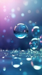 Blue Color Floating Particles with Bokeh Background, Light Background, Pastel Colors, Ambient Light, Close-Up Shot