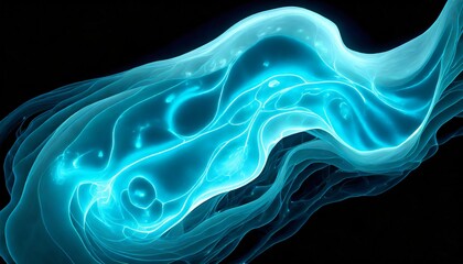 柔らかな動きと流れを持つ水色の有機的な形状。深海のイメージ。流線形。AI画像。 - obrazy, fototapety, plakaty
