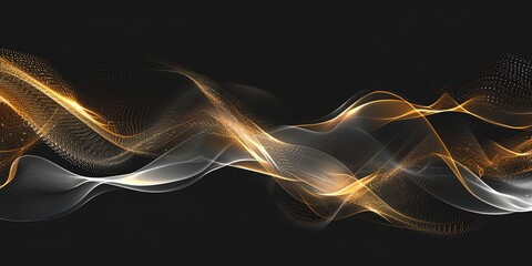 sparse flowing gold lines on a black background, generative ai