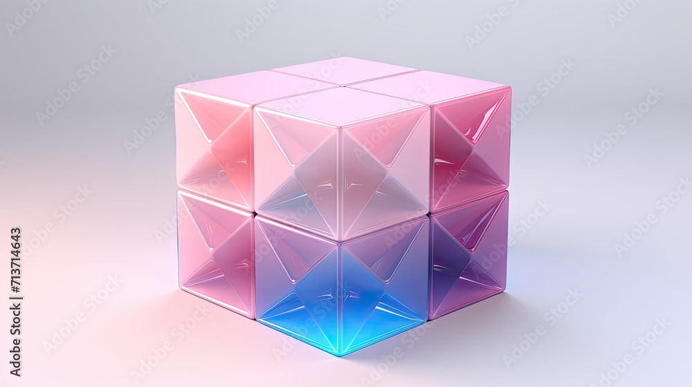 Poster a cube with a hexagonal pattern in shades of pink and blue