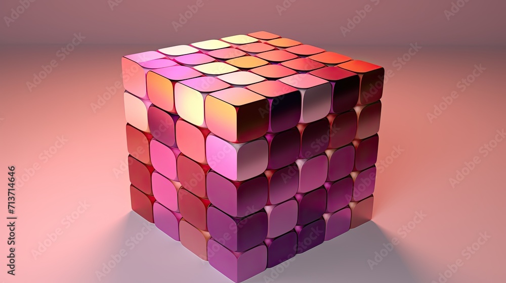 Poster a cube with a hexagonal pattern in shades of pink and purple