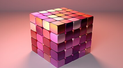 A cube with a hexagonal pattern in shades of pink and purple