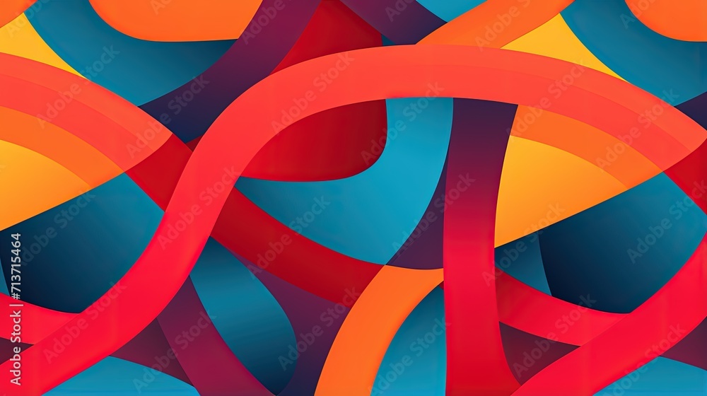 Poster a seamless pattern of interconnected geometric shapes in a vibrant color scheme