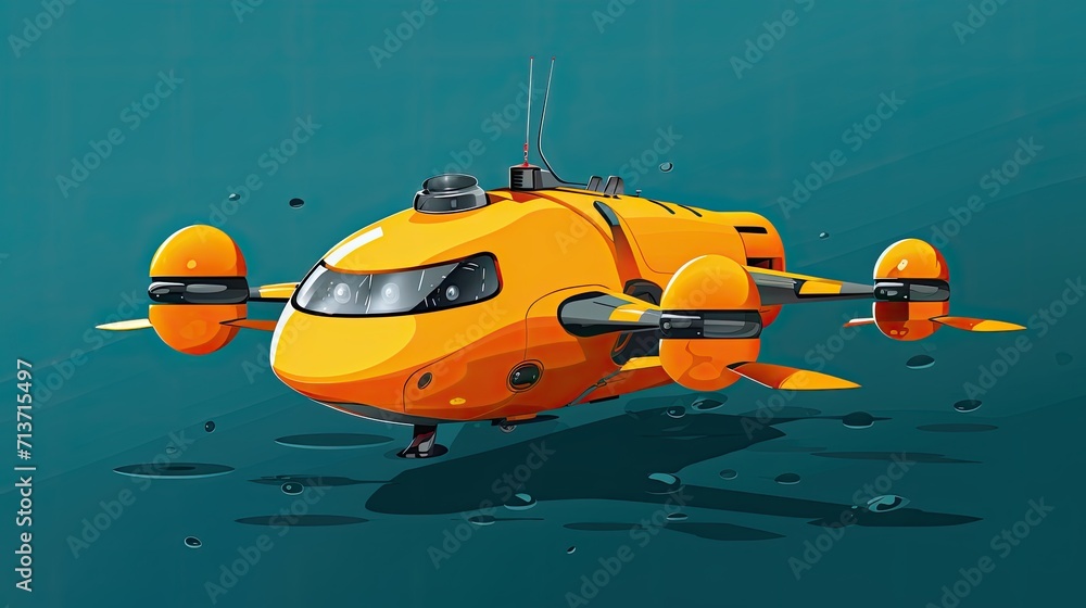 Poster autonomous underwater drones solid color background
