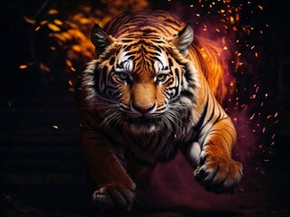 tiger on fire lights in the water