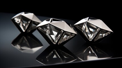Diamond shaped motifs with a three dimensional illusion and metallic finish appearing sculptural