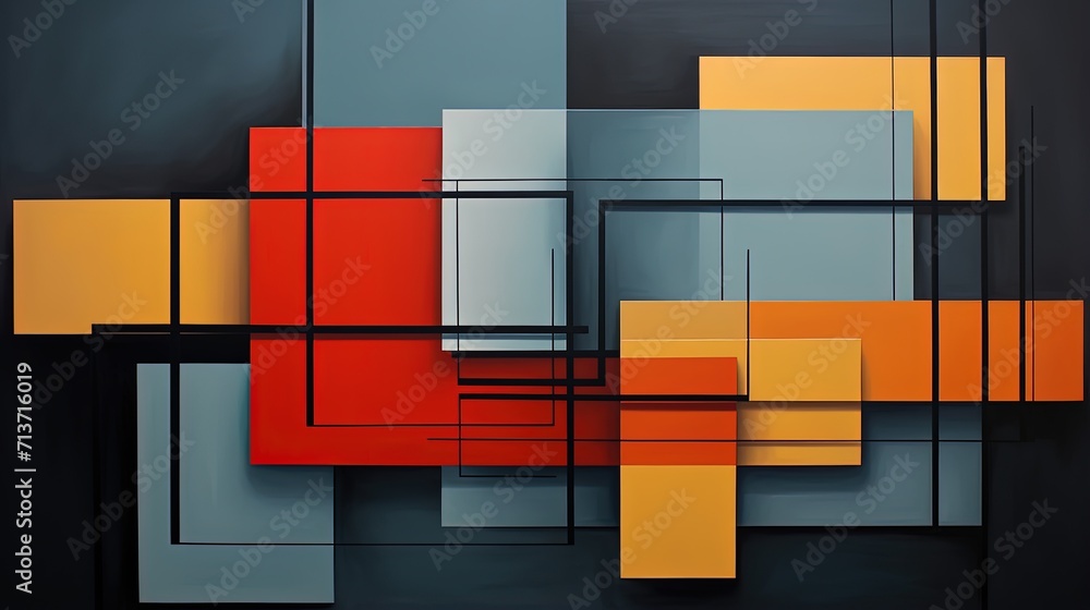 Poster overlapping rectangular elements in a balanced composition