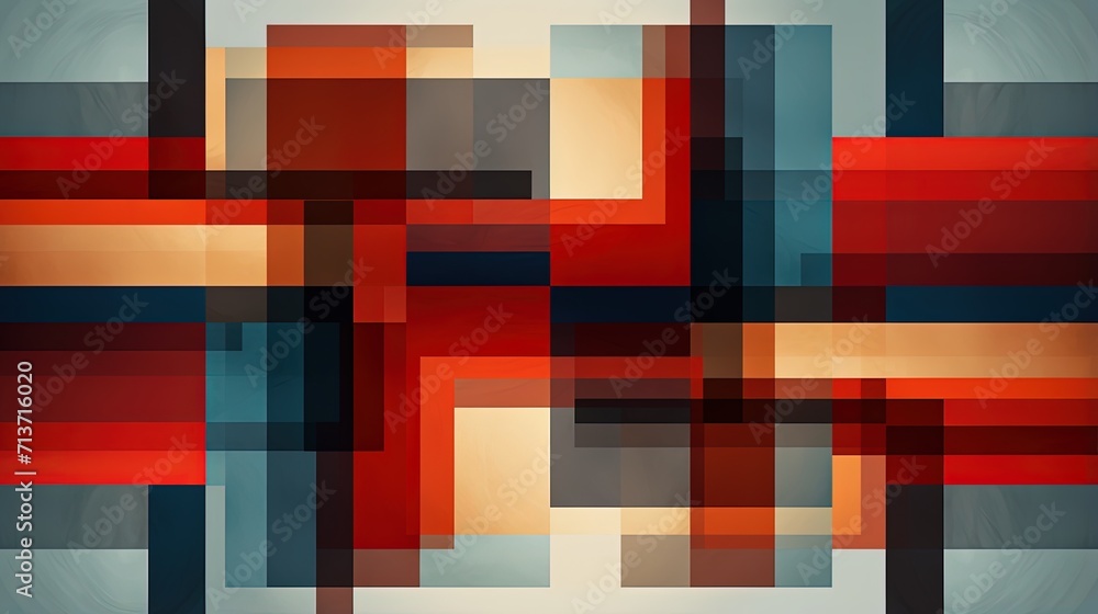 Poster overlapping rectangular elements in a balanced symmetry with transparent overlays