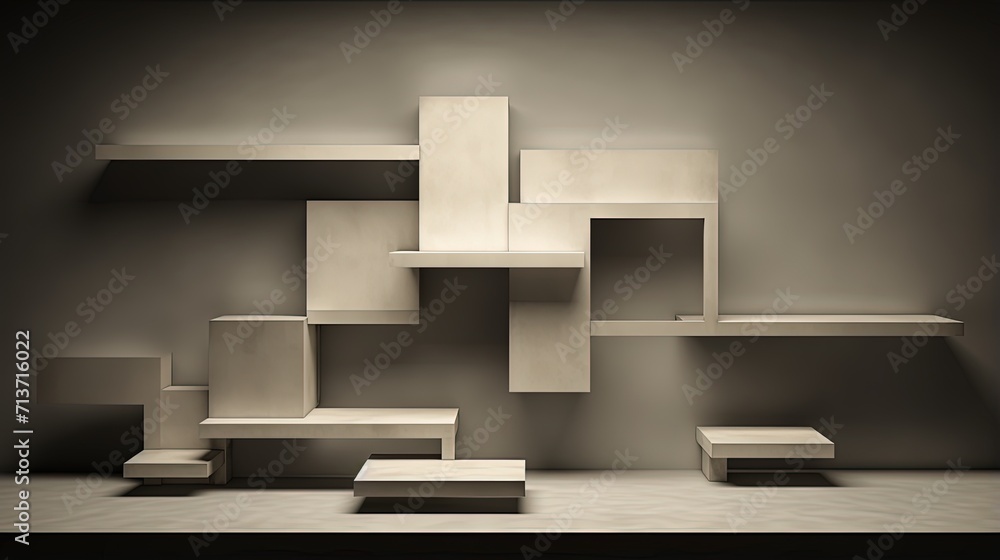 Poster overlapping rectangular elements in a balanced and rhythmic composition with shadow and depth effect
