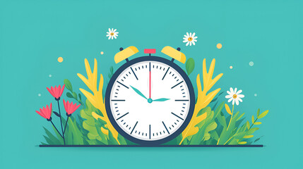 Daylight Saving Time begins concept, The clocks moves forward one hour, Calendar with marked date, text Change your clocks, DST begins in USA for banner, web, emailing. Flat design vector illustration - obrazy, fototapety, plakaty