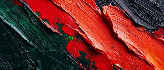 Fresh red oil and green paint texture background. Handmade oil paint brush strokes isolated over the black background, generative ai