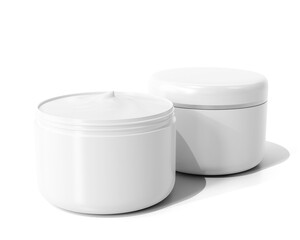 Blank White Glossy Cosmetic Cream Jar Packaging With Metallic Ring Isolated On Transparent Background, Prepared For Mockup, 3D Render.