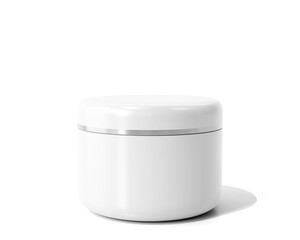 Blank White Glossy Cosmetic Cream Jar Packaging With Metallic Ring Isolated On Transparent Background, Prepared For Mockup, 3D Render.