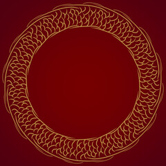 Dragon illustration Red gold luxury Round frame element Chinese new year 2024 square, bordir copy space Chinese template, Chinese background blank red gold