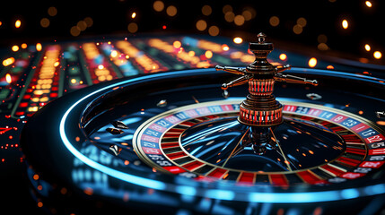 A detailed image of a roulette wheel in motion, capturing the excitement and unpredictability of gaming, is AI Generative. - obrazy, fototapety, plakaty