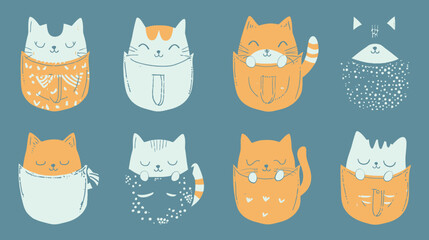 Cats on Pockets Set Illustration